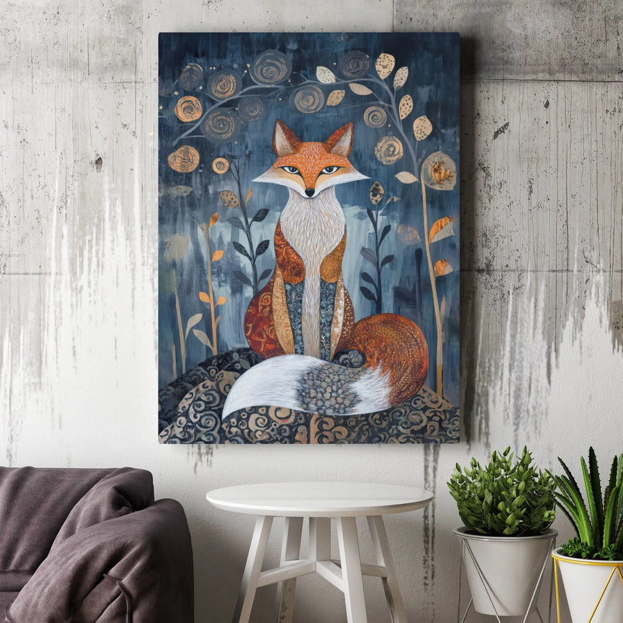 Fox Wall Art Canvas | Whimsical Woodland Animal Print | Premium Gallery Wrap Decor | Forest Nursery and Modern Home Gift