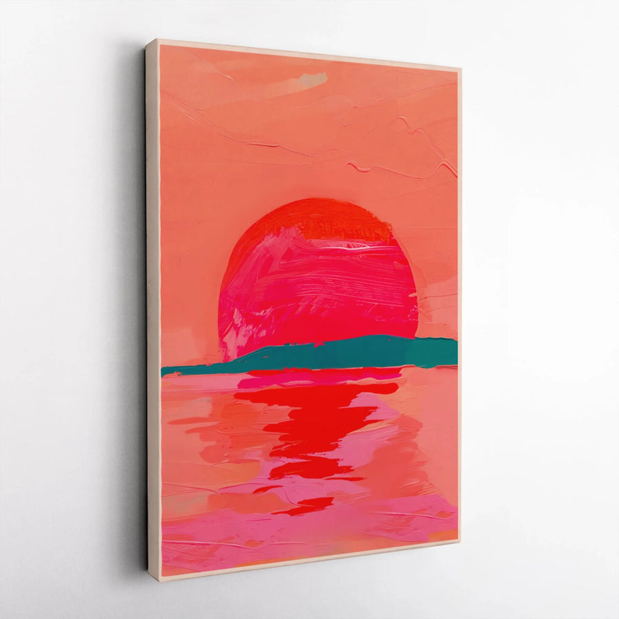 Abstract Sunset Canvas Art | Vibrant Pink and Red Impressionist Wall Decor | Premium 1.25-Inch Gallery Wrap | Modern Home Office Wall Hanging