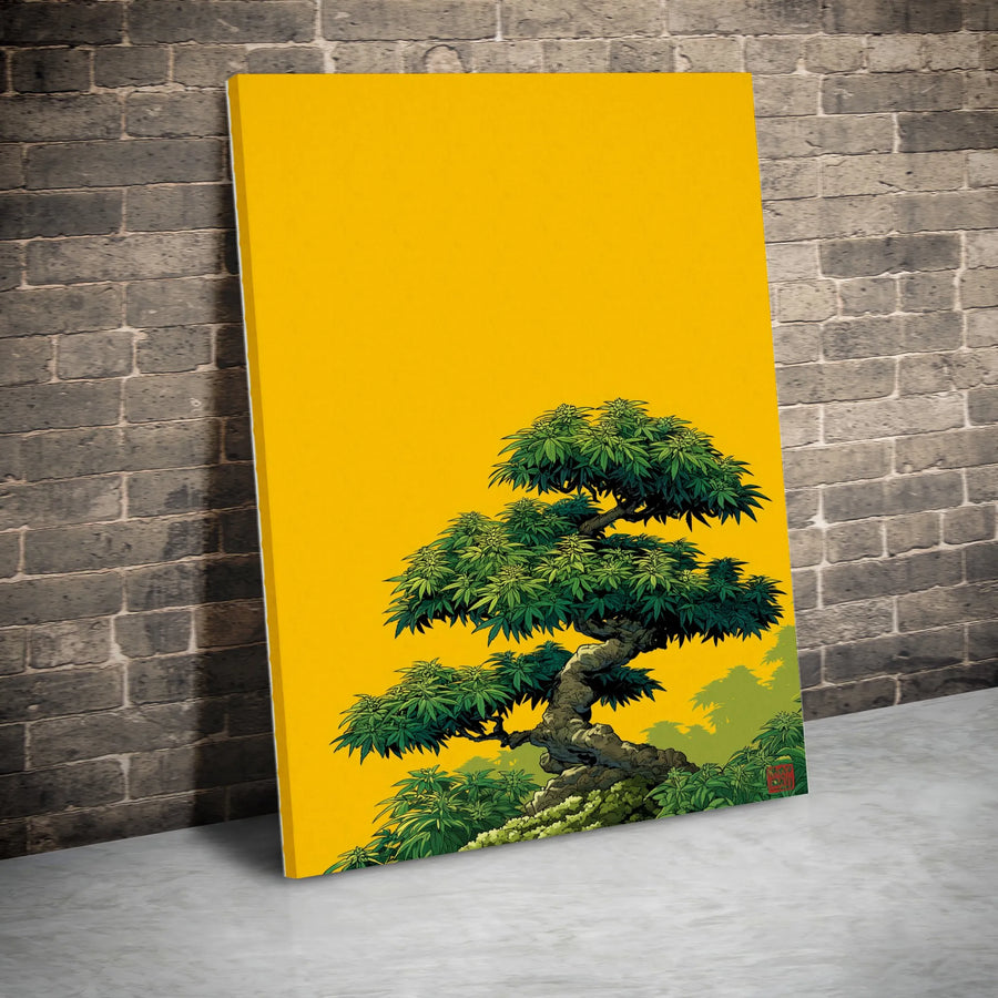 Cannabis Bonsai Canvas Wall Art | Japanese Style Botanical Print | Premium 1.25" Thick Gallery Canvas | Collector's Stoner Room Decor Gift