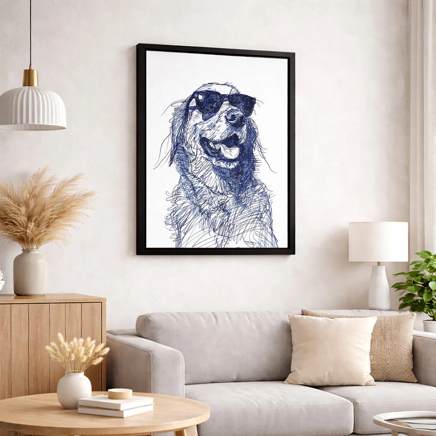 Golden Retriever Canvas Print | Cool Scribble Sketch Wall Art | Premium 1.25-Inch Gallery Wrap | Unique Dog Lover Gift for Home Office Decor
