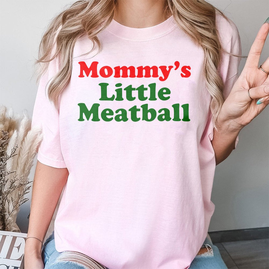 Mommy's Little Meatball T-Shirt | Funny Italian Food Graphic Print | 100% Cotton Premium Tee | Cute Matching Gift for Moms & Kids