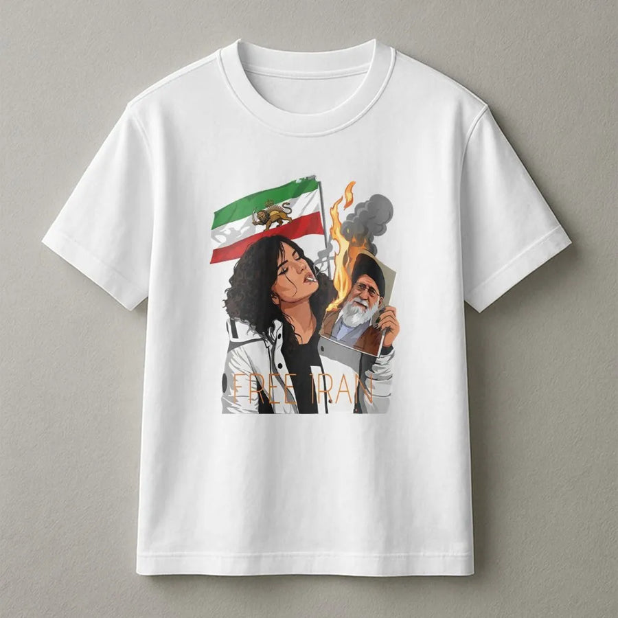 Free Iran T-Shirt | Lion and Sun Flag Persian Freedom Protest | Premium Cotton Graphic Tee | Unisex Activist Apparel Gift