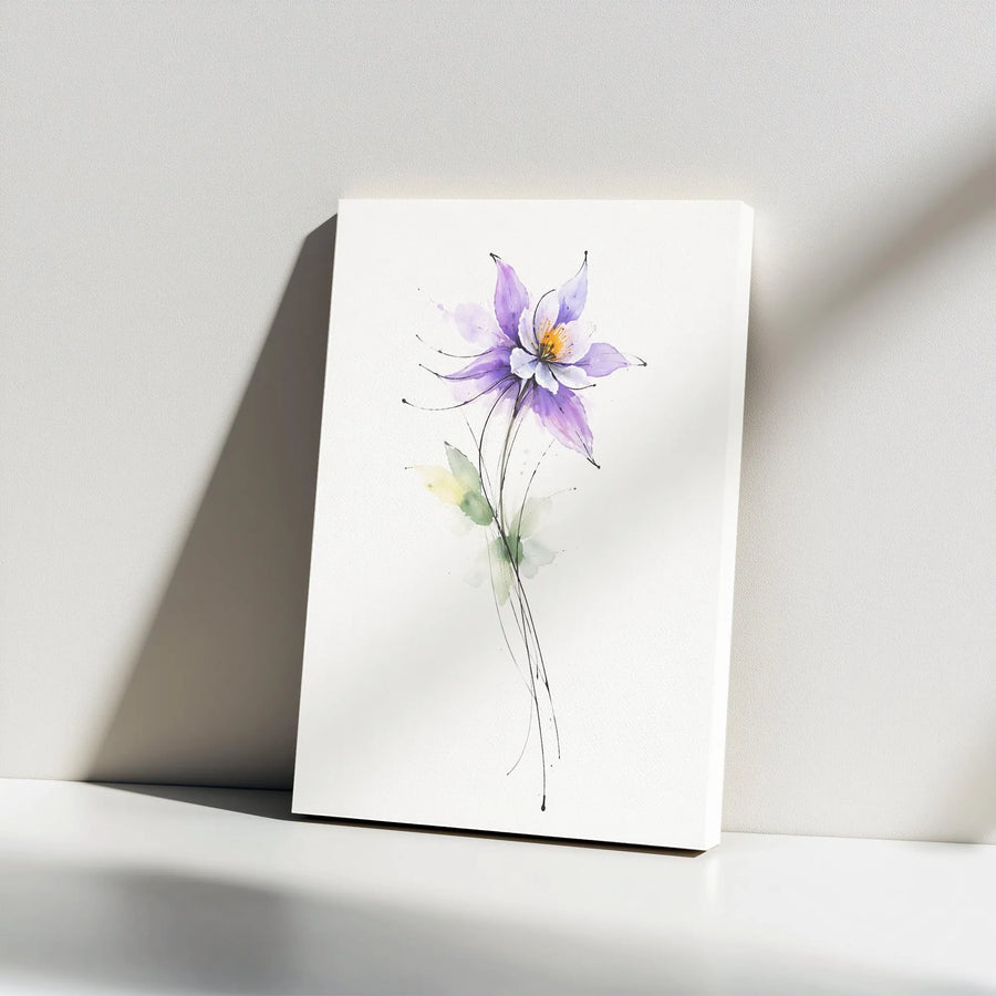 Watercolor Flower Canvas Print | Minimalist Purple Botanical Art | 1.25" Thick Gallery Wrap | Premium Home Decor Gift for Her
