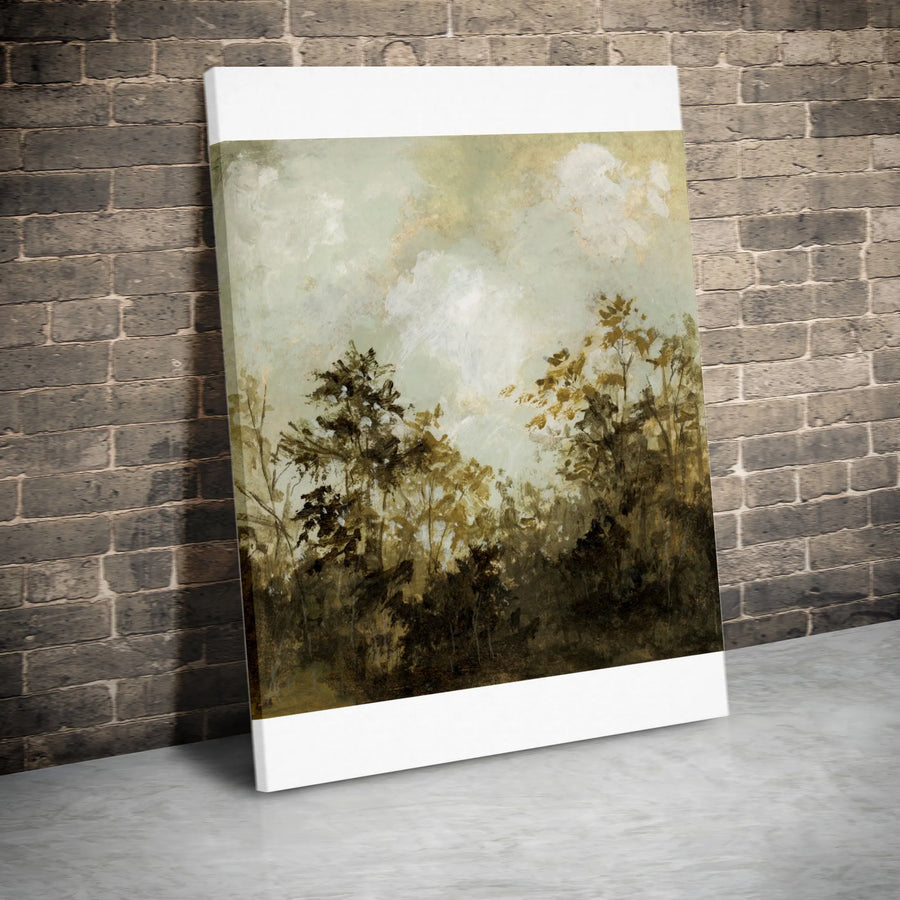 Abstract Forest Vertical Canvas | Muted Earth Tone Woodland Painting | Premium Thick Gallery Wrap | Rustic Home Decor Gift