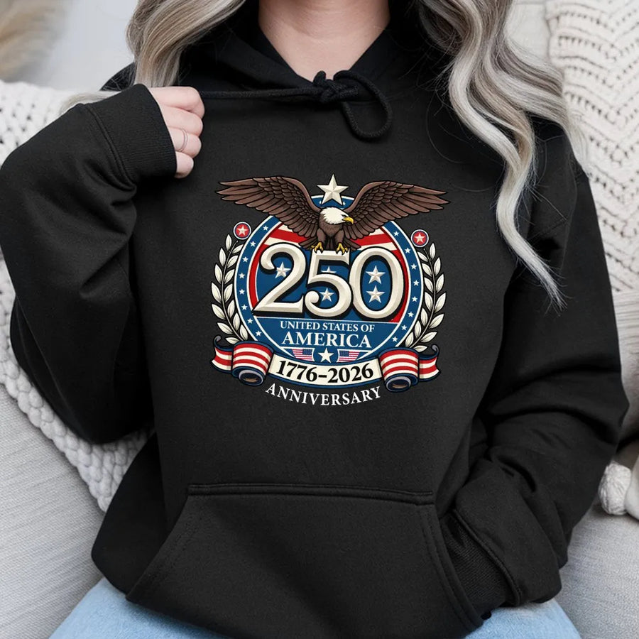 USA 250th Anniversary Hoodie | Patriotic Eagle 1776-2026 Graphic | Premium Cotton Blend | Unisex Semicentennial Commemorative Gift