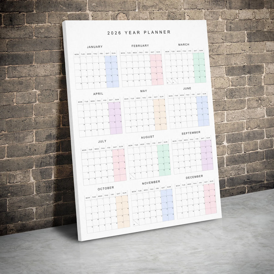 2026 Year Planner Canvas Wall Art | Minimalist 12-Month Vertical Calendar | Premium Gallery Wrapped Decor | Modern Office Organization Gift