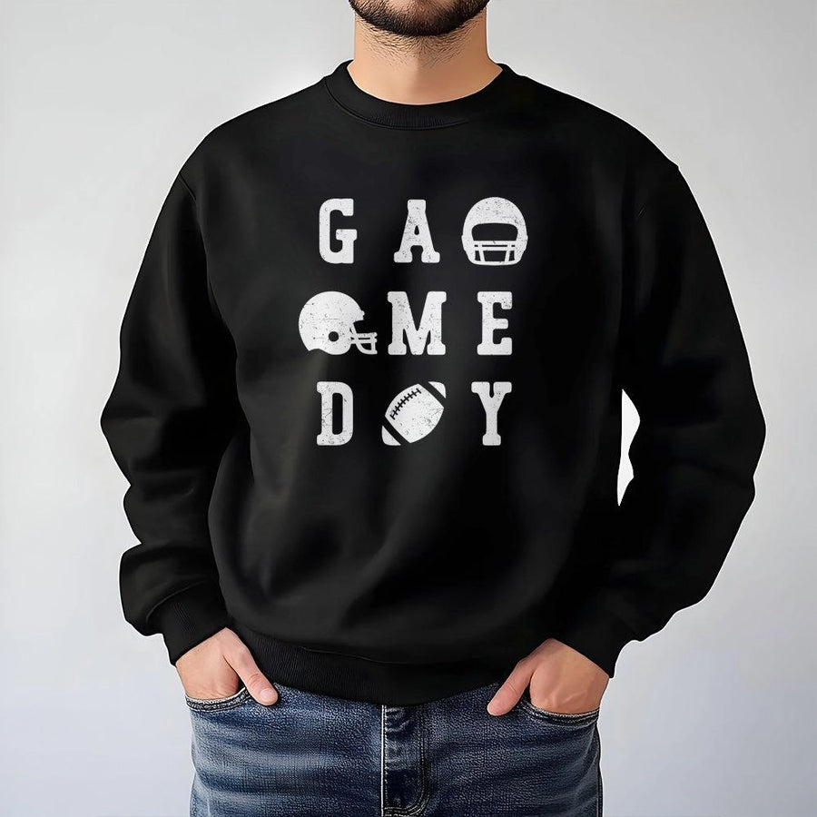 Game Day Football Sweatshirt | Distressed Varsity Graphic Tee | Soft Cotton Blend Crewneck | Trendy Fall Sports Apparel Gift For Fans