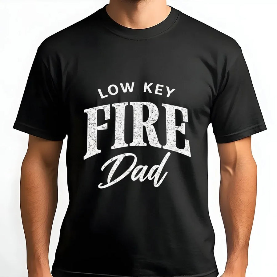 Low Key Fire Dad T-Shirt | Funny Vintage Graphic Tee for Cool Fathers | Premium Cotton | Father's Day Gift for Husband