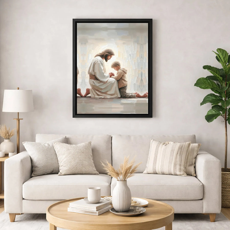 Jesus Praying With A Child Canvas | Religious Oil Painting Style Wall Art | Premium Fade-Resistant 1.25" Profile | Spiritual Home Decor Gift