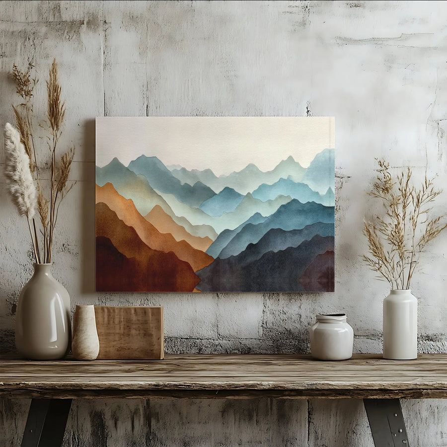 Abstract Mountain Canvas Wall Art | Minimalist Layered Mountain Range | Premium Gallery Wrapped Canvas | Modern Living Room Decor Gift