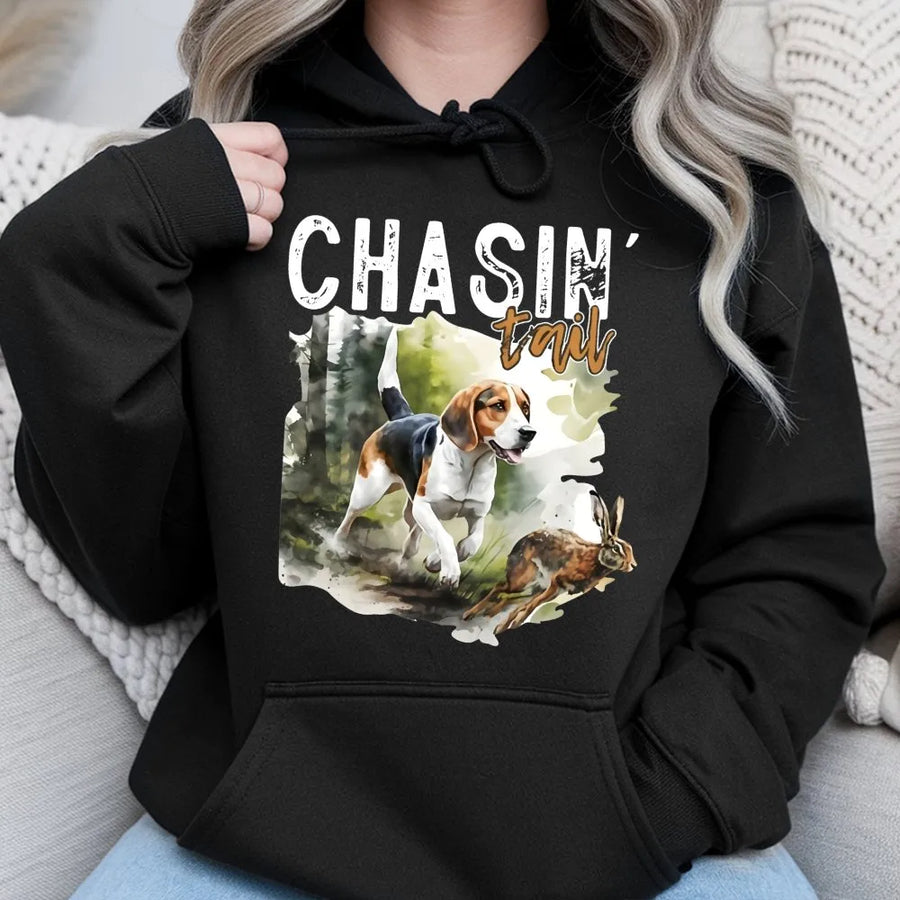 Beagle Hunting Hoodie | Chasin' Trail Rabbit Dog Graphic | Premium Cotton Blend | Gift for Hunter Dad and Outdoor Enthusiast