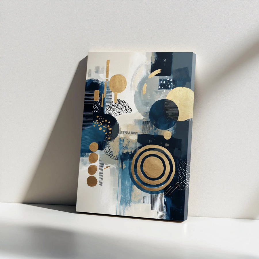 Abstract Canvas Wall Art | Navy Blue and Gold Geometric Shapes | Premium Fade-Resistant Print | Modern Living Room or Office Decor Gift