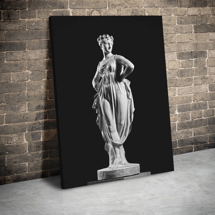 Greek Statue Canvas Art | Thalia Muse of Comedy Sculpture | Black and White Gallery Wrap | Premium Classical Wall Decor for Modern Home