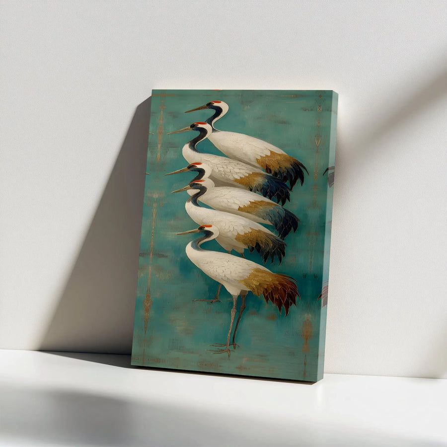 Japanese Crane Canvas Wall Art | Vintage Red-Crowned Crane Painting | Premium Gallery Wrapped Canvas | Collector's Gift for Zen Home Decor