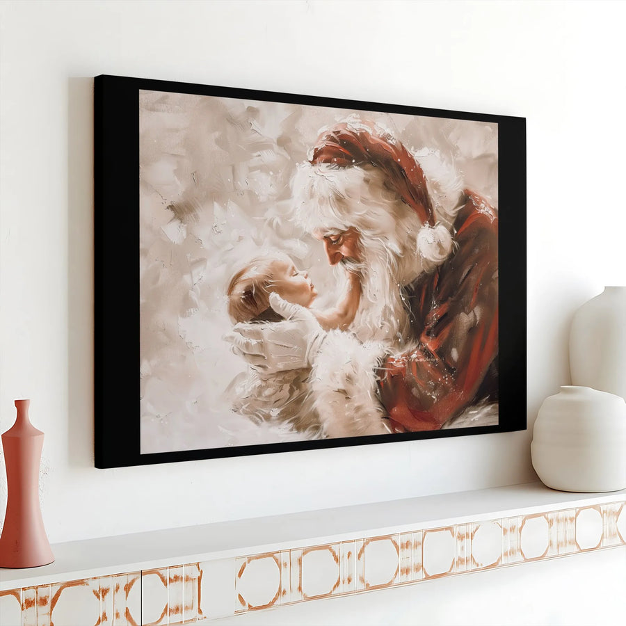 Santa Holding Baby Jesus Canvas | Religious Christmas Oil Painting Style | Premium Gallery Wrap Wall Art | Heartwarming Holiday Home Decor Gift