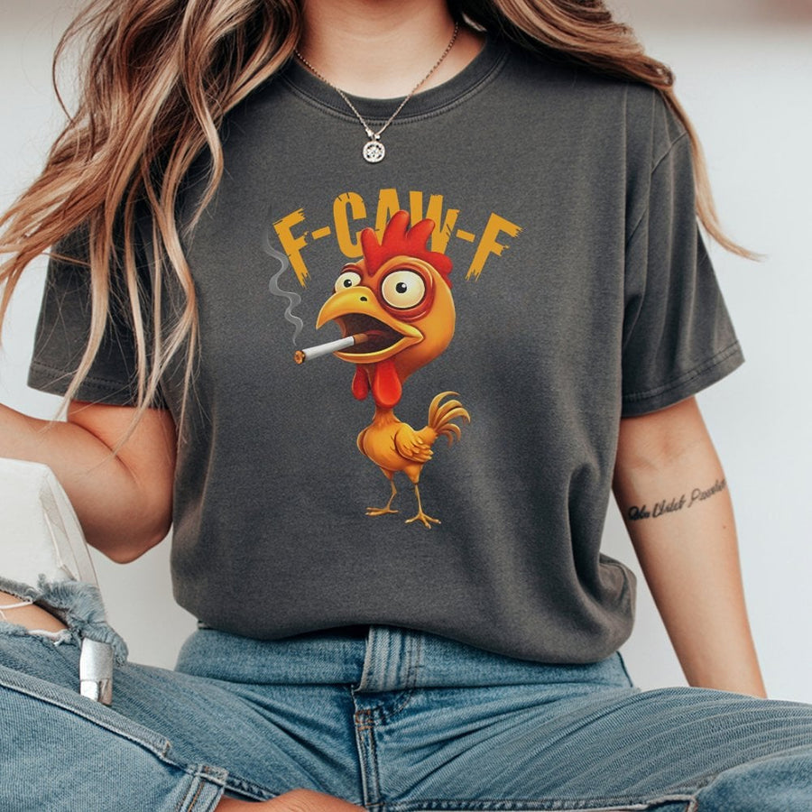 Smoking Chicken T-Shirt | F-Caw-F Funny Graphic Tee | Premium 100% Cotton | Humorous Gift for Farm Animal Lovers