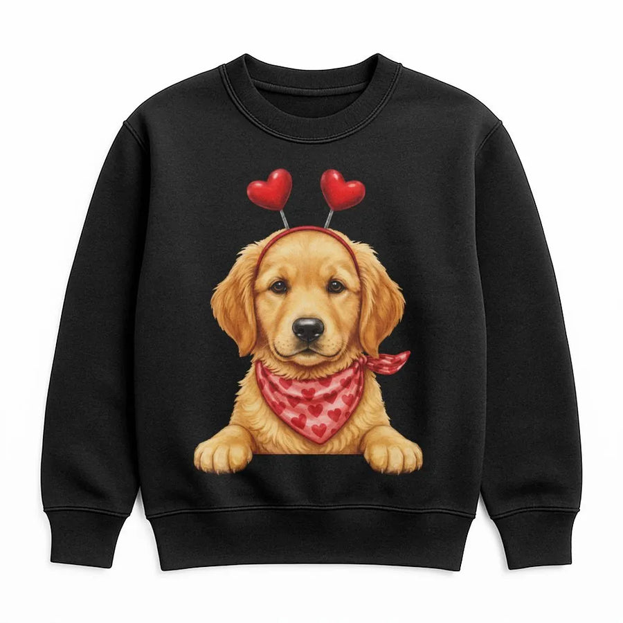Valentine's Day Golden Retriever Sweatshirt | Cute Heart Headband Puppy Graphic | Premium Cotton Blend | Gift for Dog Mom and Pet Lovers