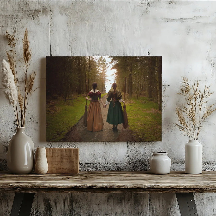 Witch Sisters Canvas Wall Art | Coven Friendship on Forest Path | Premium Fade-Resistant Print | Wiccan Home Decor Gift for Best Friend