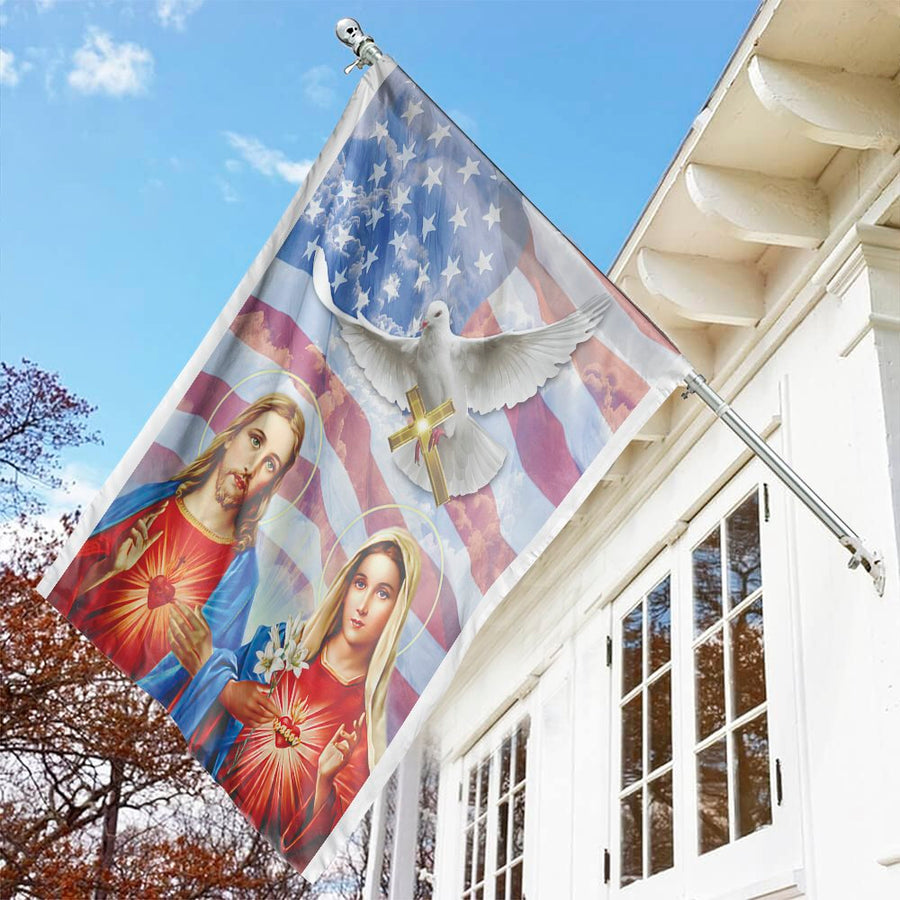 Sacred Heart of Jesus and Mary Flag | Patriotic Christian House Decor | Premium Weather-Resistant Polyester | Religious Gift for Home Garden