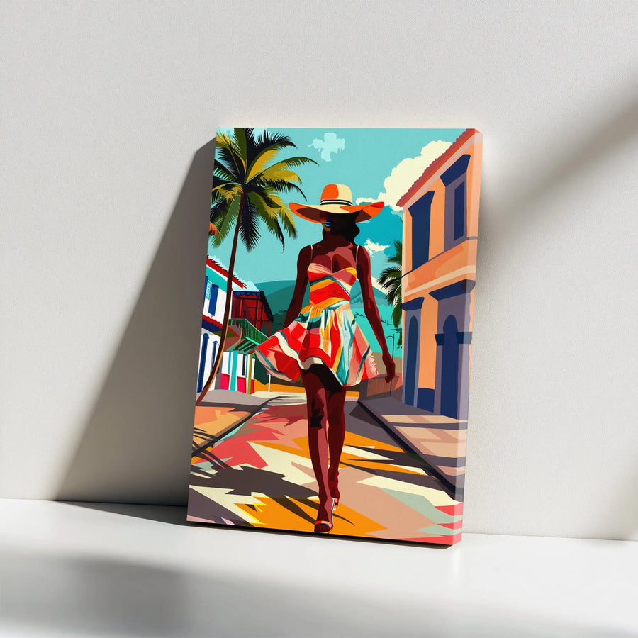 Vibrant Black Woman Canvas Wall Art | Modern Caribbean Fashion Graphic Print | Premium Thick Gallery Wrapped Canvas | Housewarming Gift for Her