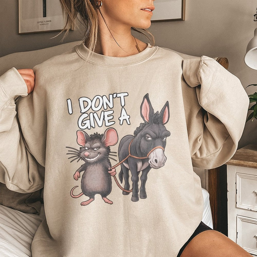 I Don't Give A Rats Ass Sweatshirt | Funny Donkey Pun Graphic Sweater | Premium Unisex Crewneck Pullover | Sarcastic Slogan Gift For Friend