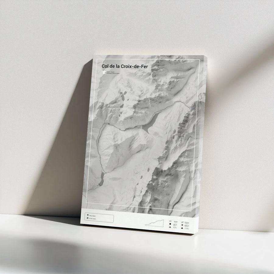Col de la Croix de Fer Canvas Print | Minimalist Cycling Route Map with Elevation Profile | Premium Gallery Wrapped Wall Art | Gift for Cyclist and Collector