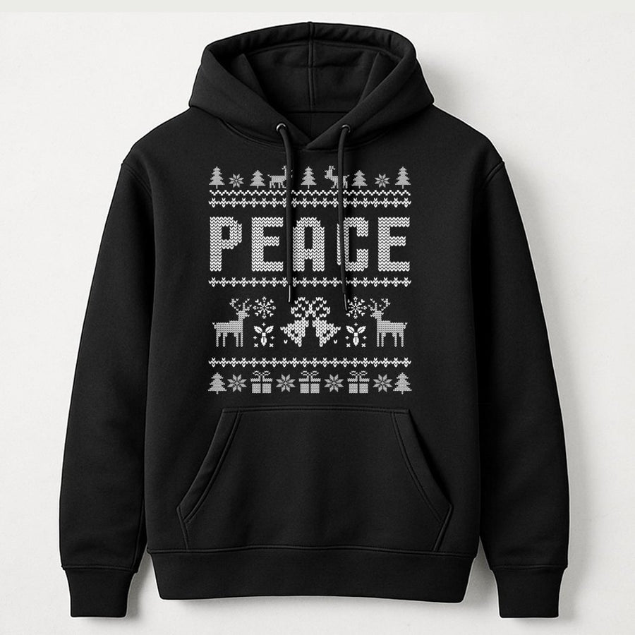 Peace Ugly Christmas Hoodie | Nordic Reindeer Holiday Graphic Print | Premium Cotton Blend | Funny Matching Gift for Couples & Family