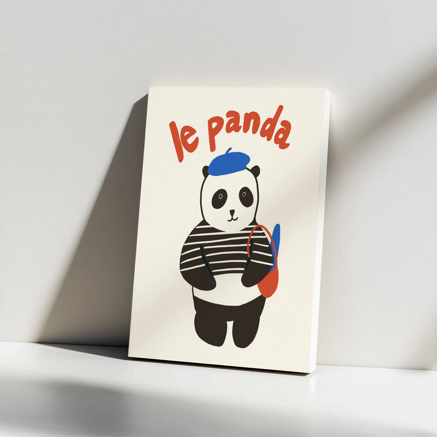 Le Panda French Bear Vertical Canvas | Cute Parisian Animal Illustration | Premium Gallery Wrap Canvas | Kids Room & Nursery Decor Gift