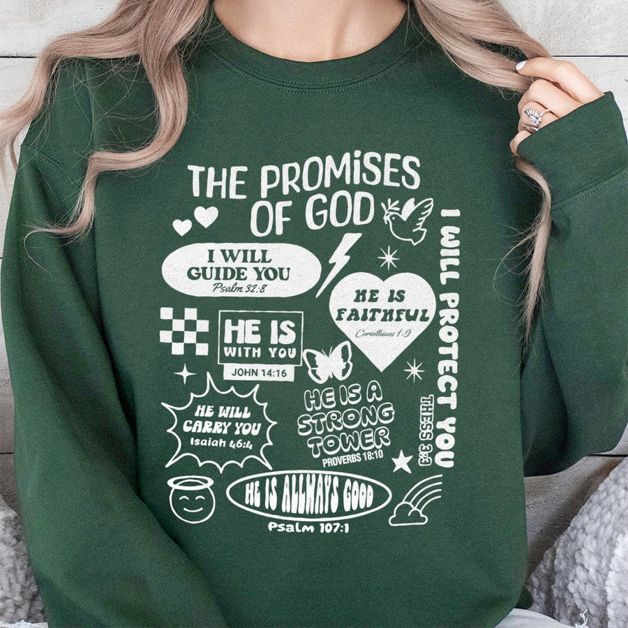 The Promises Of God Sweatshirt | Bible Verse Scripture Aesthetic Design | Cotton Blend Premium Crewneck | Christian Gift For Women And Men