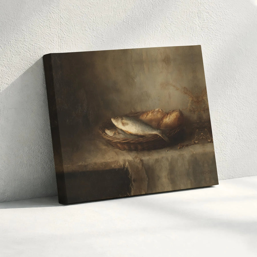 Loaves and Fishes Canvas Wall Art | Vintage Christian Bible Story Painting | Premium Gallery Wrapped Print | Religious Home Decor Gift