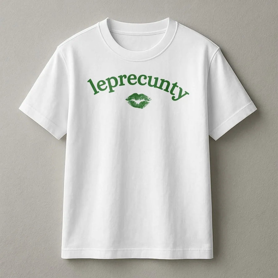 Leprecunty St Patricks Day T-Shirt | Funny Irish Pun with Kiss Lips Graphic | Soft Cotton Blend Sweatshirt | Trendy Party Outfit Gift for Her