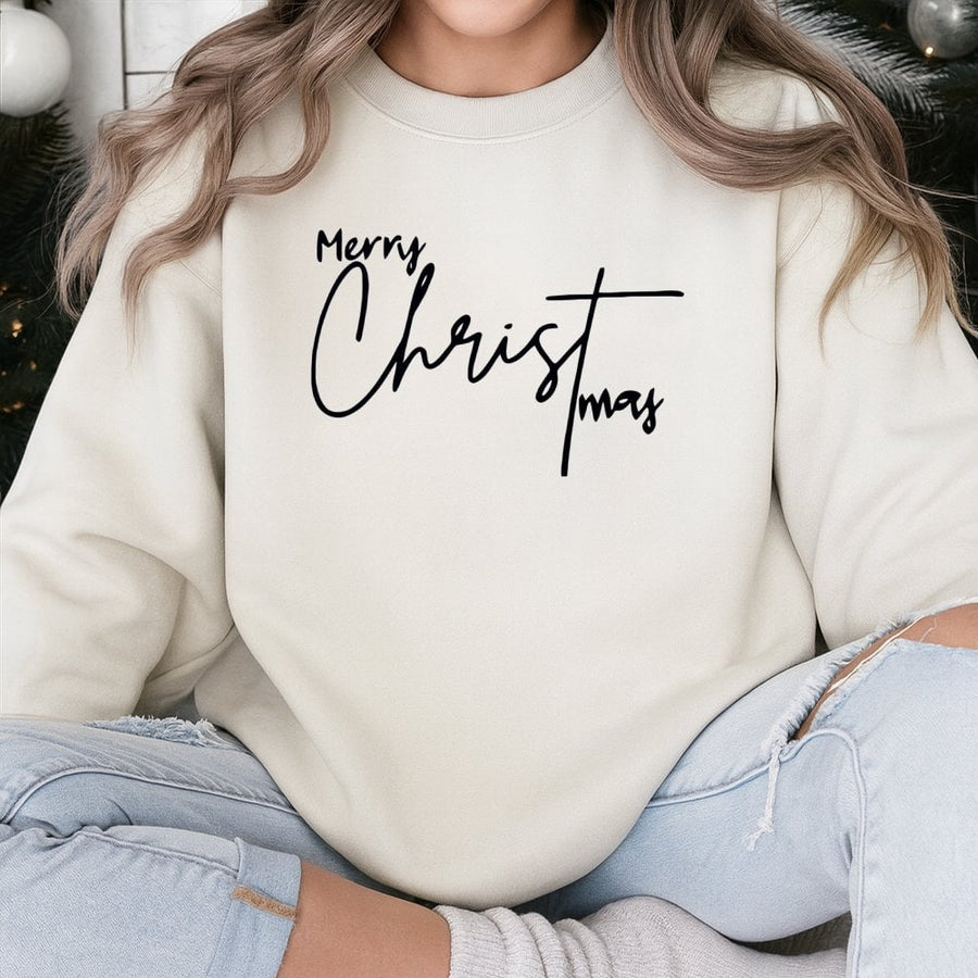 Merry Christmas Sweatshirt | Minimalist Script Holiday Lettering | Premium Cotton Blend | Unisex Cozy Gift for Family and Friends