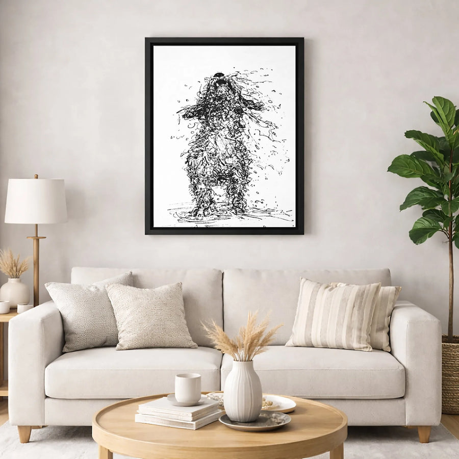 Shaking Wet Poodle Wall Art | Abstract Scribble Sketch Print | Premium Gallery Wrap Canvas | Unique Dog Lover Gift Home Decor