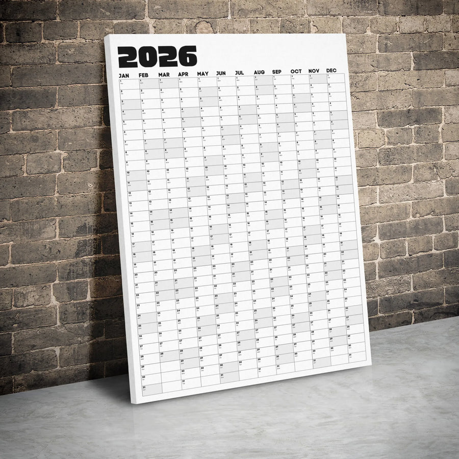 2026 Yearly Wall Calendar Canvas | Minimalist Black and White Design | Premium Gallery-Wrapped Print | Home and Office Planning Gift