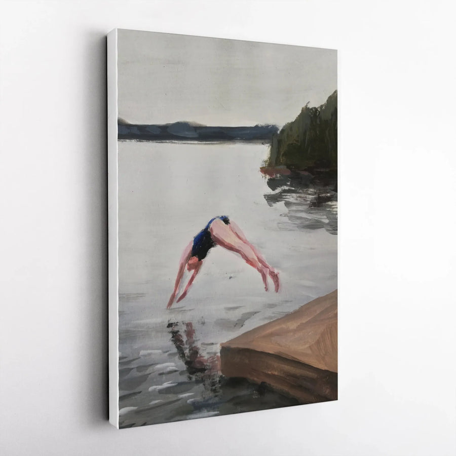 Lake Swimmer Canvas Wall Art | Impressionist Style Diving Woman | Premium 1.25" Thick Canvas | Lake House Decor Gift for Wild Swimmers