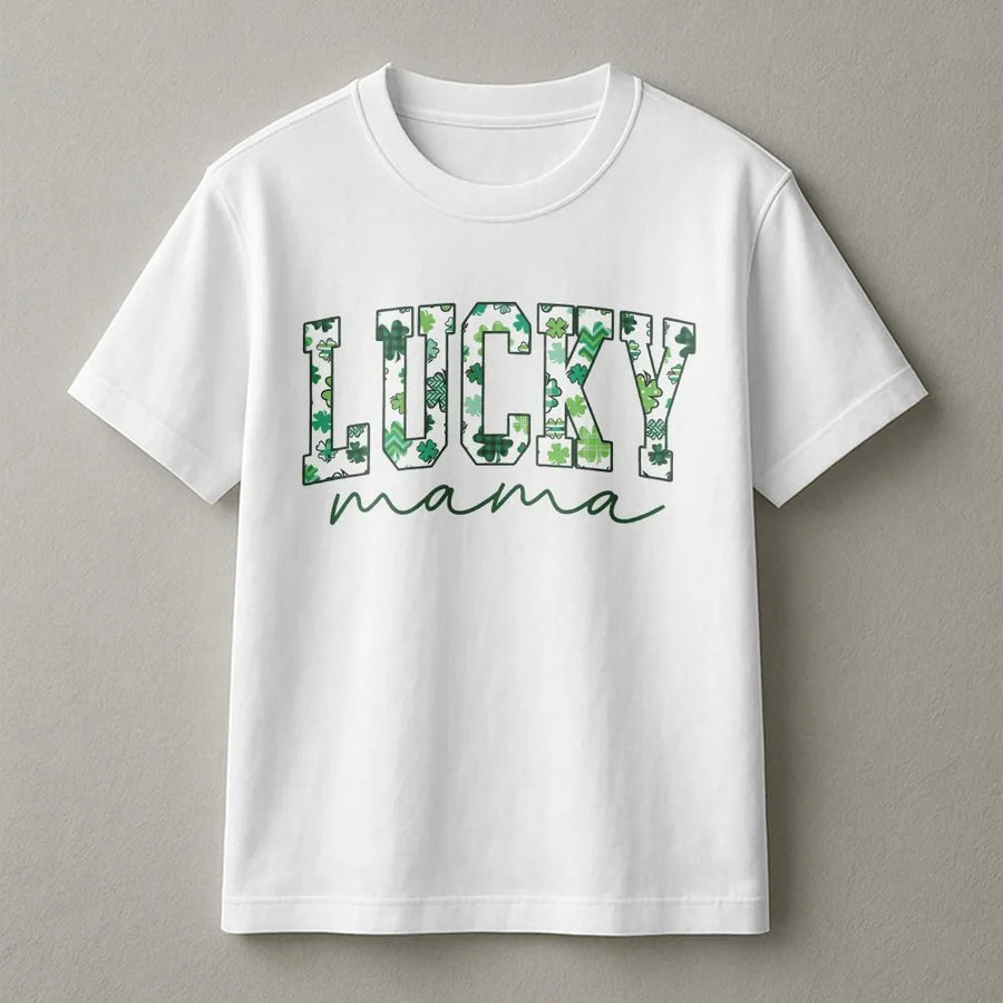Lucky Mama T-Shirt | Shamrock Clover St Patrick's Day Design | Premium Soft Cotton Blend | Cute Gift For Mom Or Irish Pregnancy Announcement