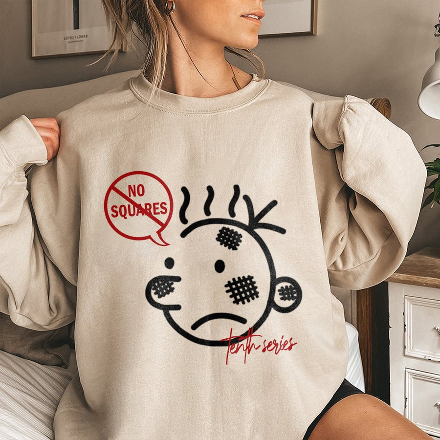 No Squares Graphic Sweatshirt | Retro Indie Cartoon Illustration | Unisex Cotton Blend Pullover | Aesthetic Streetwear Gift For Him And Her