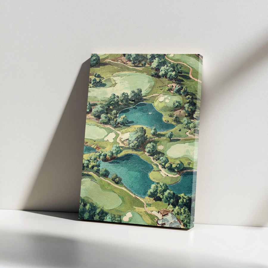 Vintage Golf Course Canvas Wall Art | Painterly Aerial Landscape Print | Premium Gallery Wrap Canvas | Gift for Golfer Dad, Man Cave Decor