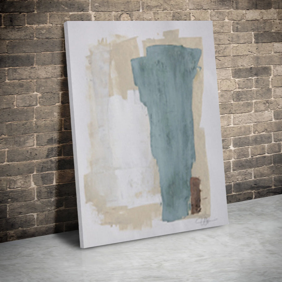 Abstract Canvas Wall Art | Minimalist Teal and Beige Brushstroke Print | Premium Gallery Wrapped Canvas | Modern Home Decor Gift for Living Room