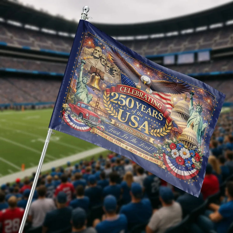 USA 250th Anniversary House Flag | Patriotic American Landmarks Collage | Double Sided Premium Polyester | Commemorative 2026 Yard Decor Gift for Patriots