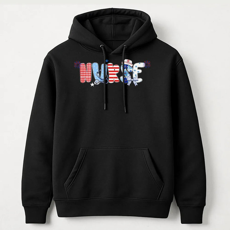 Patriotic Nurse Hoodie | American Flag Nurse Graphic | Premium Cotton Blend | 4th of July Gift for Nurse