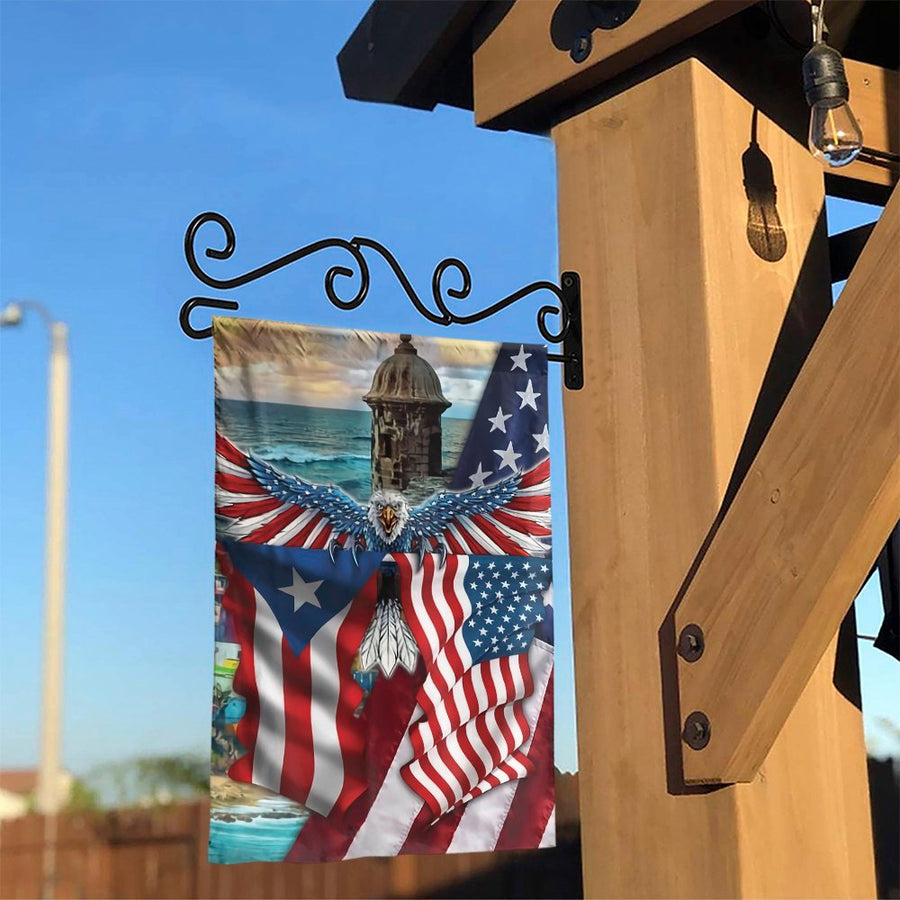 Puerto Rico US Flag Garden Flag | Patriotic Eagle Outdoor Decor | Weather-Resistant Polyester | Gift for Puerto Rican Heritage