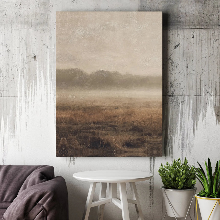 Foggy Landscape Wall Art | Textured Abstract Painting Print | Premium Gallery Wrap Canvas | Modern Farmhouse Decor Gift