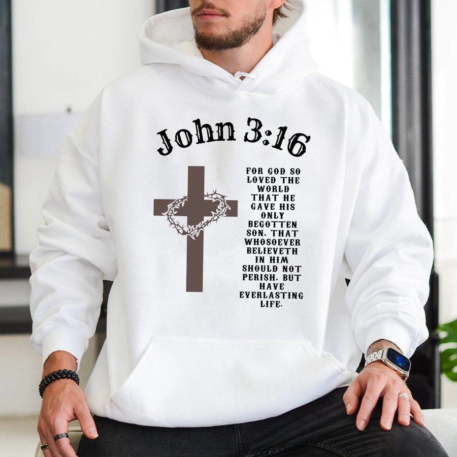 John 3:16 Christian Hoodie | Scripture Bible Verse Graphic Print | Premium Cotton Blend Comfort | Faith-Based Religious Gift for Men and Women