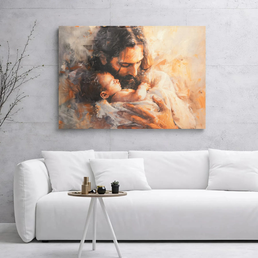 Jesus Holding Baby Canvas Art | Christian Religious Wall Decor | Premium Gallery Wrap Print | Meaningful Baptism or Nursery Gift