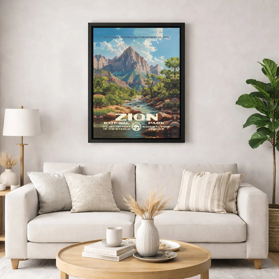 Zion National Park Canvas Print | Vintage Style Travel Poster | Premium Gallery-Wrapped Wall Art | Nature Lover Gift & Home Decor