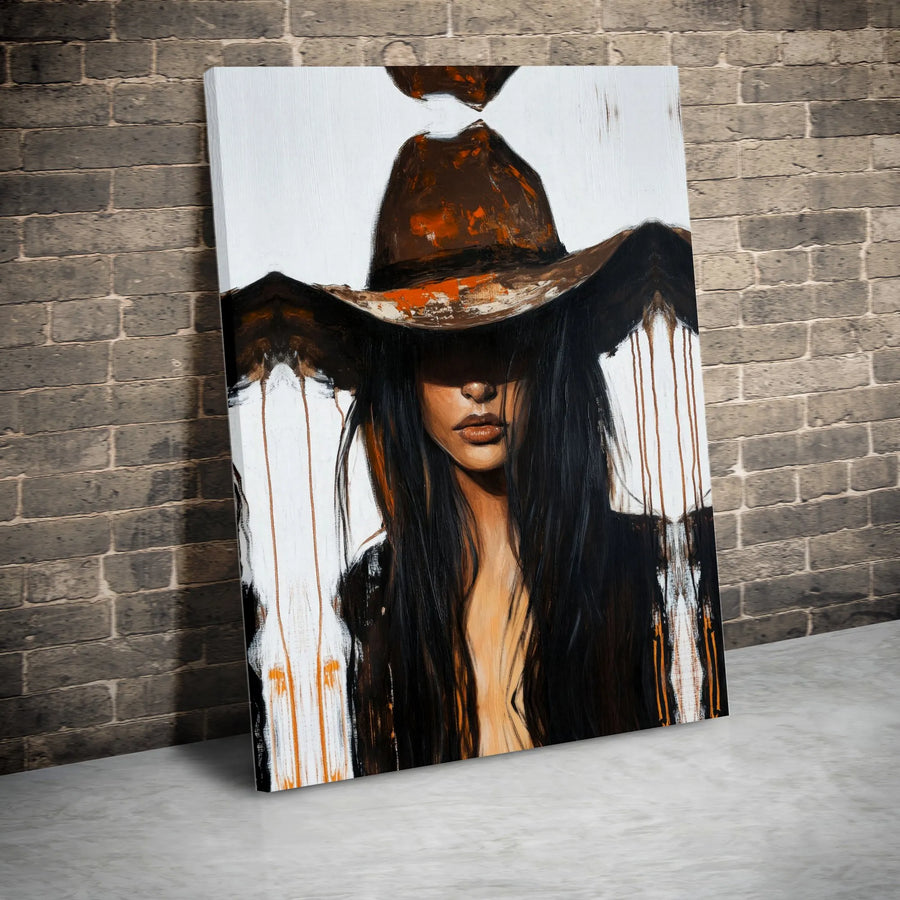 Abstract Cowgirl Canvas Wall Art | Mysterious Western Woman Portrait | Premium Gallery Quality Print | Modern Farmhouse Living Room Decor Gift