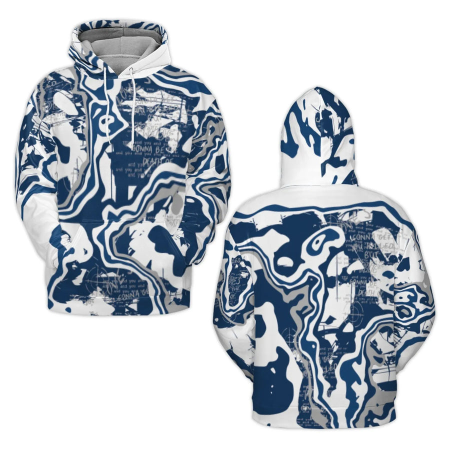 Abstract Liquid Marble 3D Hoodie | Blue and White Swirl Graphic Print | Premium Polyester Fleece Pullover | Unisex Streetwear Gift for Adults