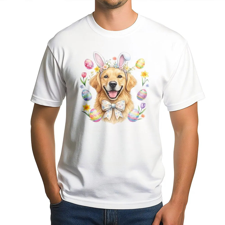 Easter Golden Retriever T-Shirt | Cute Bunny Ears Dog Graphic | 100% Cotton Premium Tee | Spring Holiday Gift for Puppy Lovers
