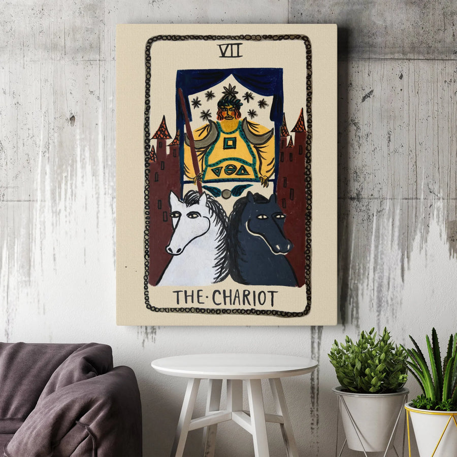 The Chariot Tarot Card Canvas Print | VII Major Arcana Wall Art | Premium Fade-Resistant Gallery Wrap | Occult Home Decor Gift for Tarot Readers